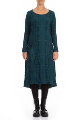 Two Pockets Woven Texture Dark Teal Linen Dress 1