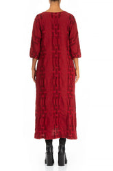 Woven Texture Red Linen Shift Dress 2