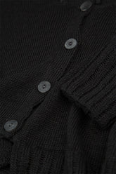 Ribbed Hem Black Linen Cardigan 5