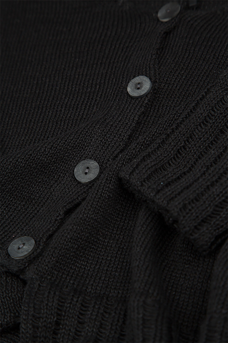 Ribbed Hem Black Linen Cardigan 5